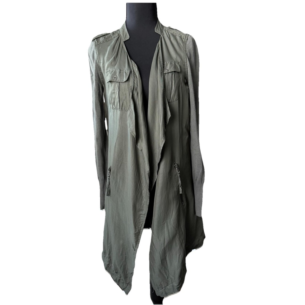 Mint Velvet Sz 8 Open Cardigan Jacket Draped‎ Green Military Safari Goth Grunge